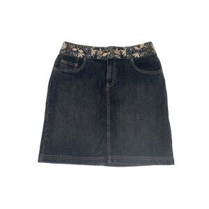 point Zero short Denim jean‎ skirt boho size 9/10 embroidered with pearls BOHO